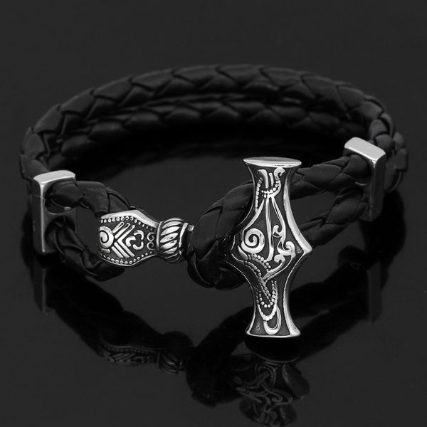 

new popular nordic viking hammer stainless steel bracelet, Black