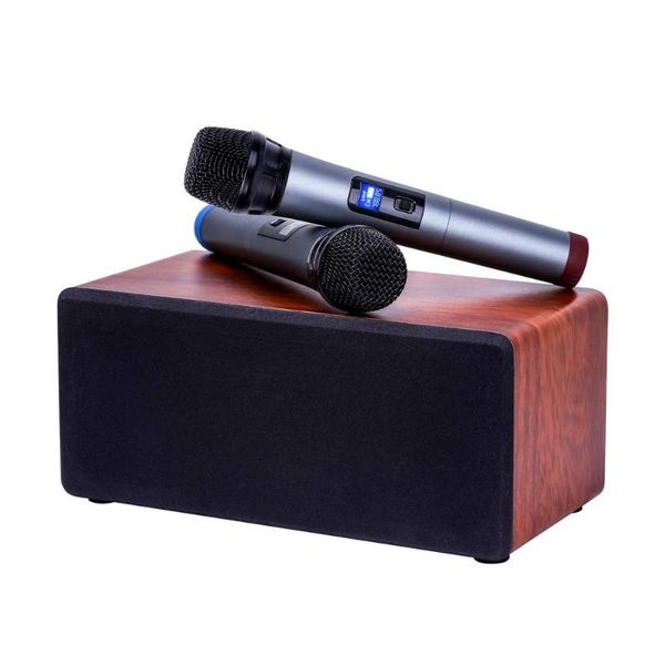 

mini speakers n-s10 bluetooth speaker uhf microphone ktv live sound card home theater wireless dsp audio bass aux usb wooden box 50w