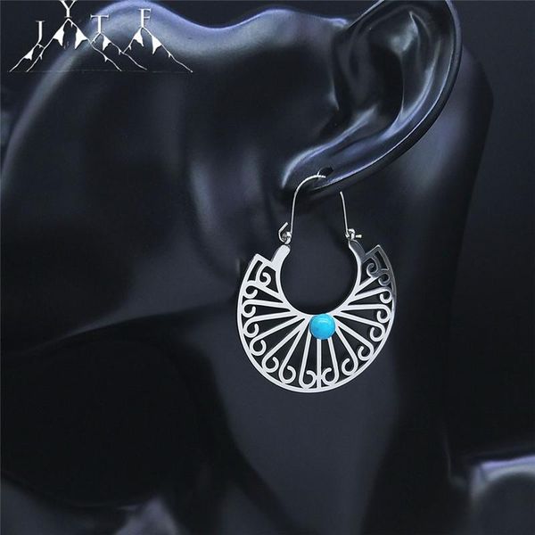 

hoop & huggie gindia flower stone stainless steel earrings women silver color boho round earings jewelry pendientes mujer aros e9208s04, Golden;silver