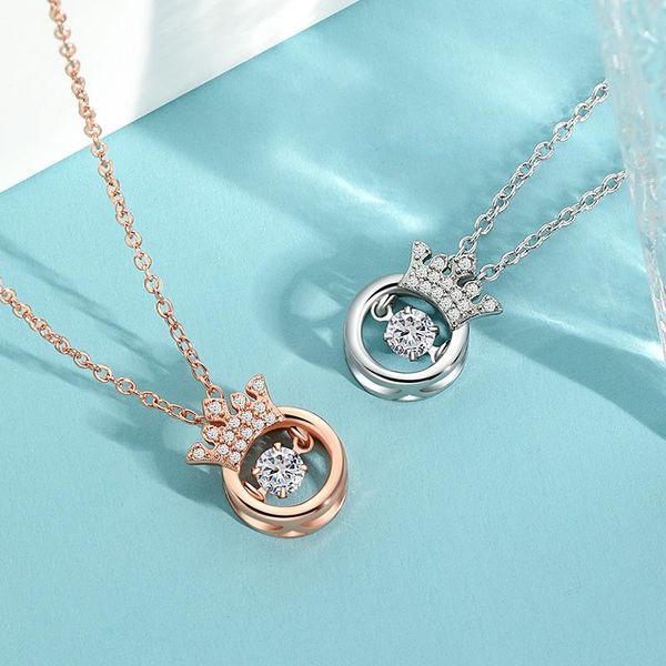 

pendant necklaces heartbeat hollow to send girlfriend clavicle chain niche design sense of high-level beating heart dynamic crown necklace, Silver