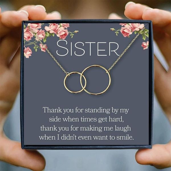 

Pendant Necklaces Friendship Necklace Sister Gifts Double Circle Chain For Women Gold Female Christmas Birthday Gift, Silver