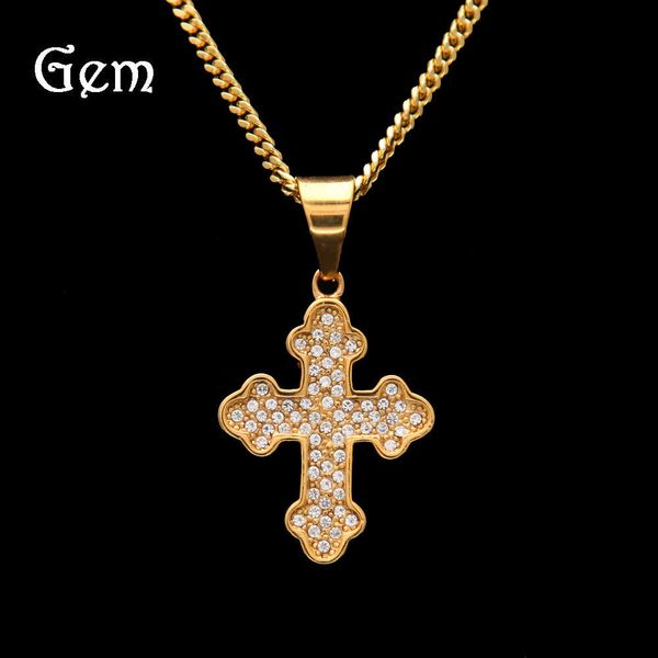 

hip hop pendant with diamond stainless steel auspicious cloud corner cross high grade men's jewelry, Silver