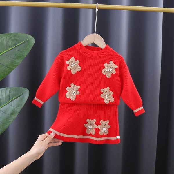 

pullover 2021 spring girl sets bear sweater and skirt, Blue