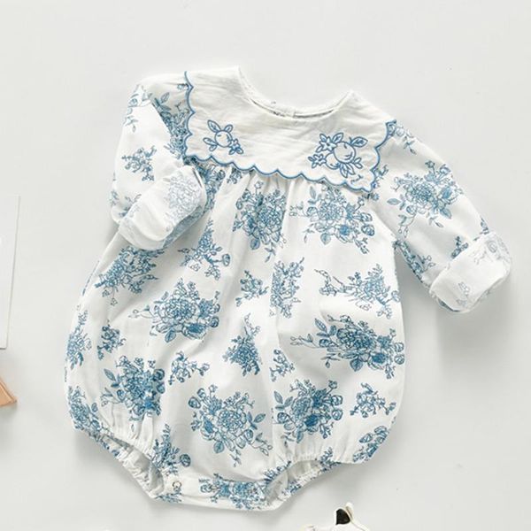 

rompers autumn born baby girls flower clothes infant jumpsuit cotton long sleeve spring toddler girl romper, Blue