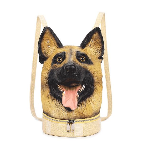 

backpack fashion personality 3d solid lifelike wolfhound head animal halloween cool travel soft school bags teenage hiphop