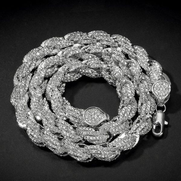 

chains 2021 men hip hop iced out bling chain necklace pave setting cubic zirconia 9mm width twist necklaces hiphop jewelry gifts, Silver