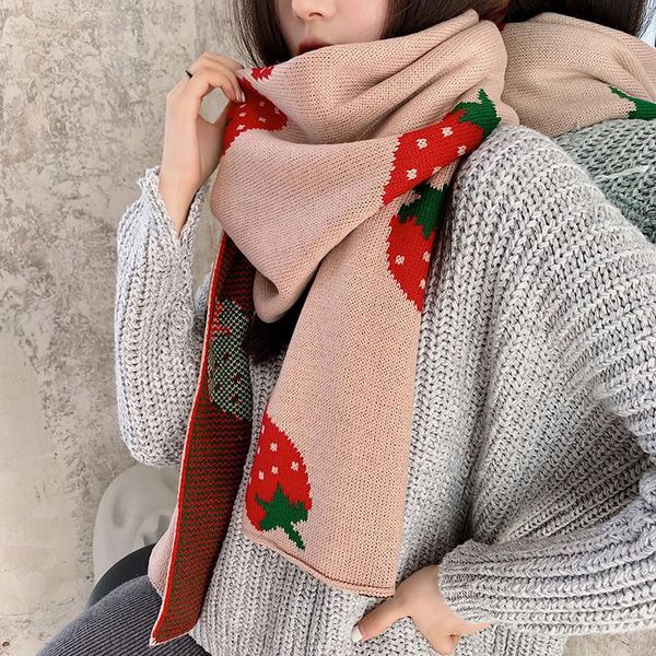 

korean autumn and winter arrival scarf men women couple long big soft outdoor warm strawberry print shawl scarves, Blue;gray