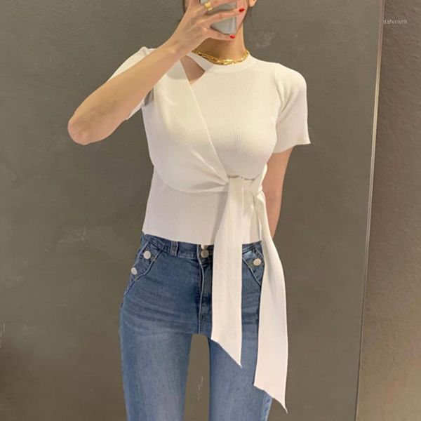 

summer korean style short sleeve knit t-shirt woman slim chick female thin sweater ladies shirt women's, White