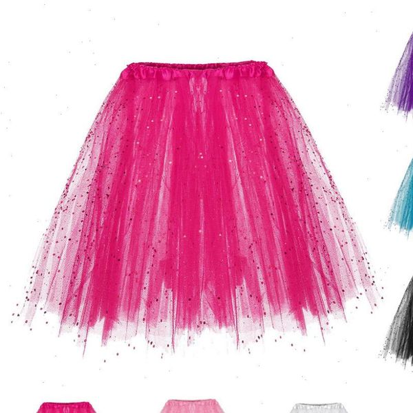 

new 1pc fashion elastic 3 layered womens princess midi tulle pleated dancing tutu skirts saias faldas ball gown 10feb 12, Black