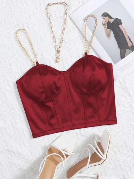 

chain detail silky bustier cami crop z0xp#, White