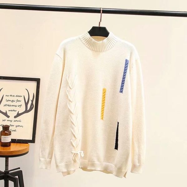

women's sweaters plus size 2xl-3xl casual knitted outwear long sleeved turtleneck sweater, White;black