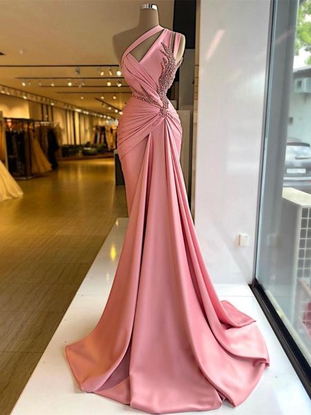

party dresses elegant pink evening dress one shoulder beaded crystals ruffles full women prom gowns plus size for pageant formal occasion, White;black
