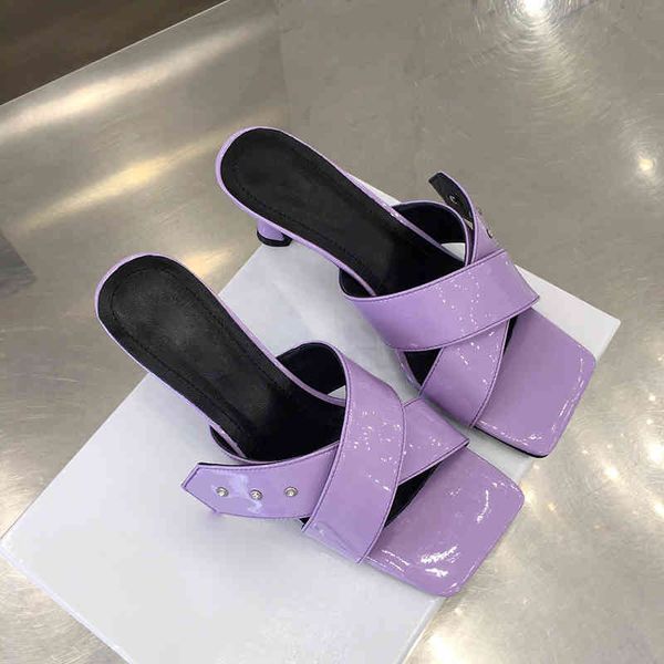 

luxe merk designer nieuwe zomer peep toe vierkante teen kruis riem sandalen stiletto hoge hak vrouwen eenvoudige half slippers 60% off store, Black