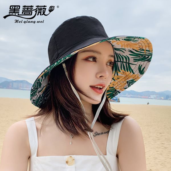 

spring and summer new hat printing reversible fisherman fashion outdoor sun with wide brim seaside vacation, Blue;gray