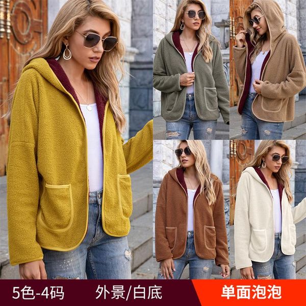 

women's hoodies & sweatshirts zogaa autumn winter women jacket warm plush casual loose hooded coat solid color outerwear faux fur ladie, Black