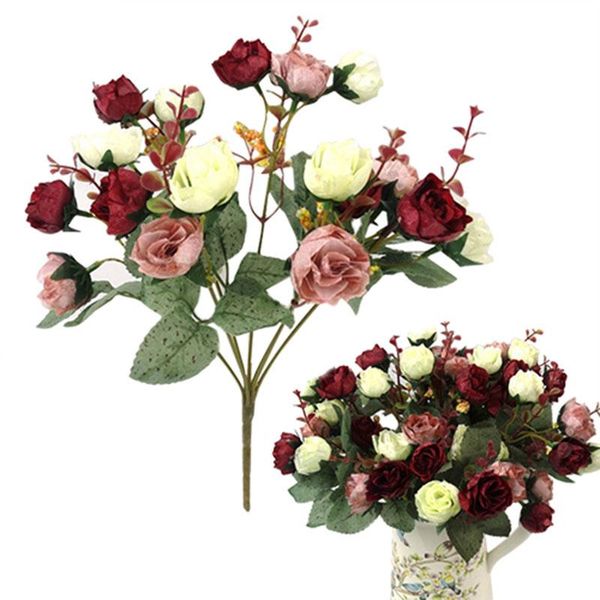

1 bouquet 21 heads artificial rose flowers silk fake flower for diy home garden wedding decoration 12 colors