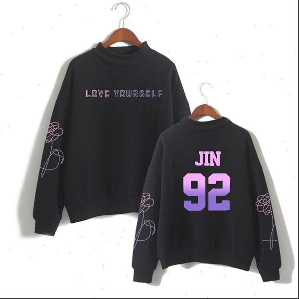 

kpop rap monster jin suga j hope jimin v jung kook clothes bangtan boys harajuku bangtan love yourself letter print sweatshirt, Black