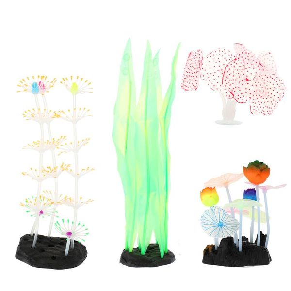 

decorations 4pcs fish tank glowing coral plant artificial water mushroom ornament
