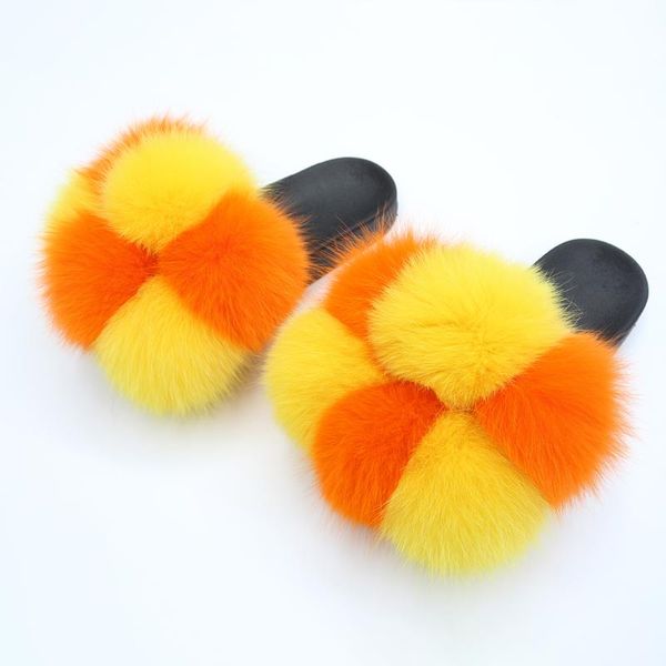 

slippers janefur fluffy pom real fur design ball slides women furry sandles, Black