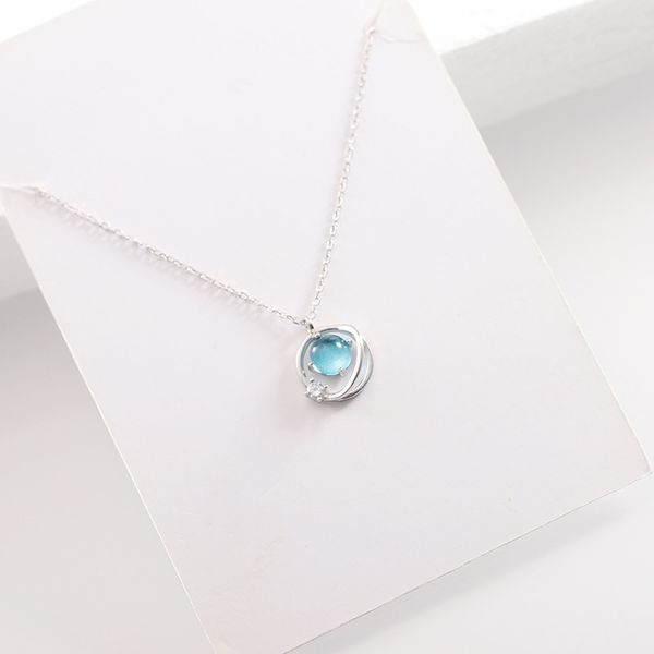 

pure silver 925 necklace female zircon blue star sky clavicle chain pendant, Black