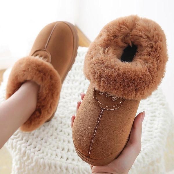 

slippers winter cotton fur suede home warm plush indoor floor shoes for couples lovers men women cute fluffy, Black