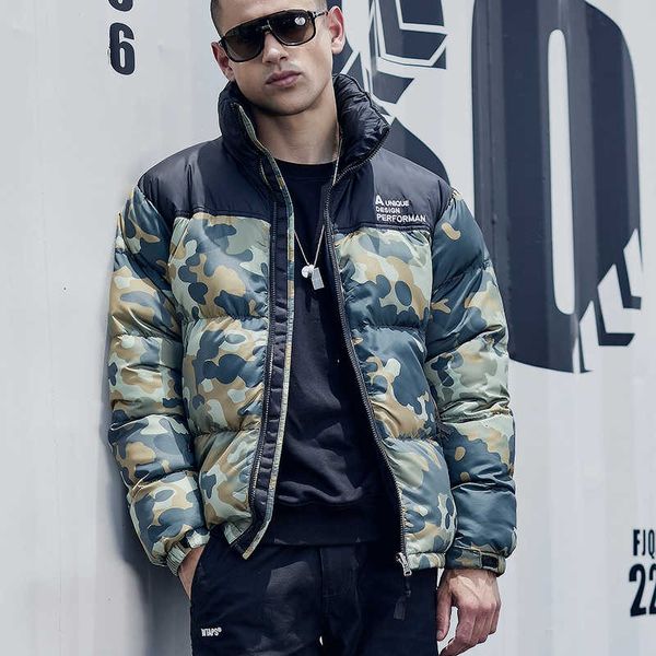 

new warm lining hooded winter puffer jacket men cotton padded quilted camo printed jacket thick outerwear overcoat outdoor 3xl s191128, Black