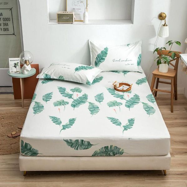

sheets & sets tropical plant leaves fitted sheet cotton fabric bedding queen elastic bed rubber band mattress cover protector case