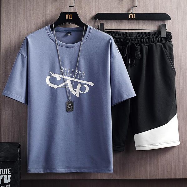 

men's tracksuits zomer casual sets brief afdrukken o-hals mannelijke jogger trainingspak korte mouw t-shirt + shorts 2pcs heren losse s, Gray