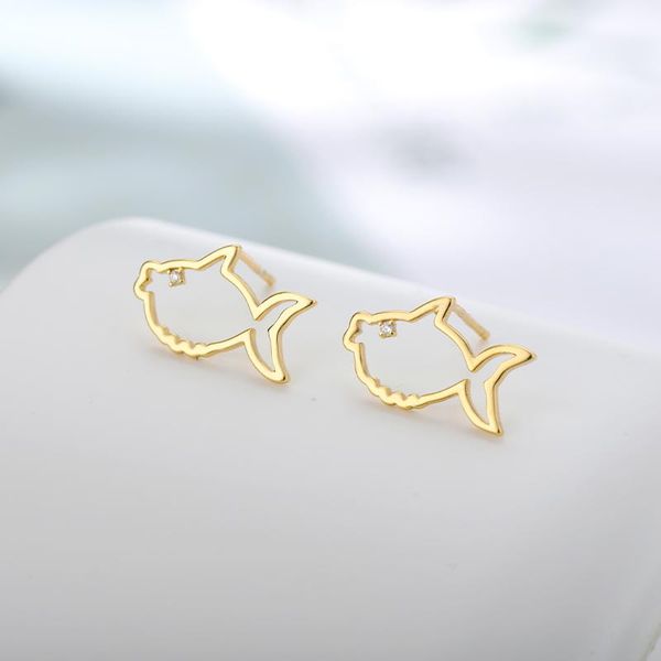 

stud zircon hollow fish earrings for women satinless steel animal gold cute statement earring jewelry gift bijoux femme, Golden;silver