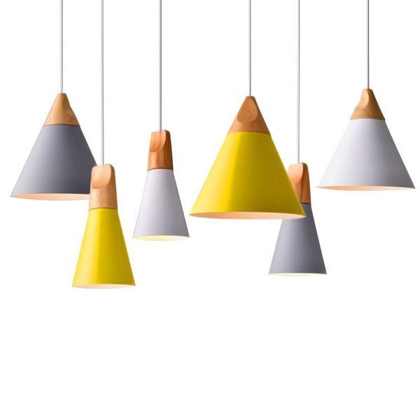 

nordic pendant lights aluminum lampshade colorful coffee bedroom loft 1.2m cable indoor lighting led wood e27 pendant lamp