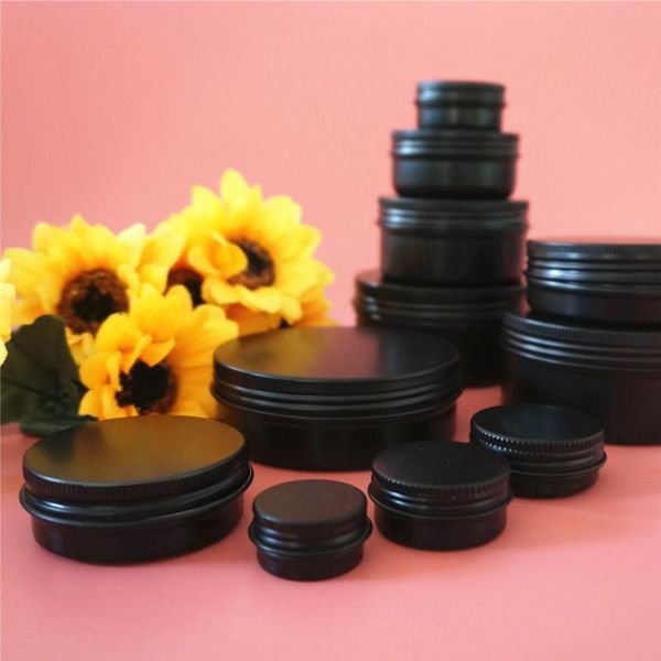 

storage bottles & jars 10/15/20/30/50/60/80/100/150g black empty round aluminum box metal tin cosmetic cream diy refillable jar tea pot