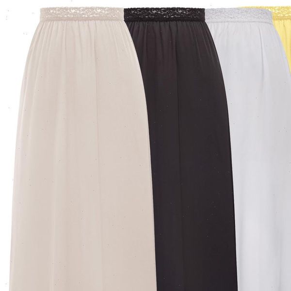 

womens skirts smooth comfortable lace decorated satin waist slip half slip elegant party petticoat ladies maxi underskirts, Black