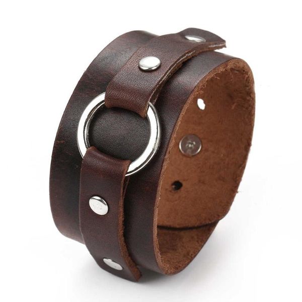 

charm bracelets 2021 fashion jewelry vintage handmade wide leather bracelet cuffs alloy ring accessories for men's gifts, Golden;silver