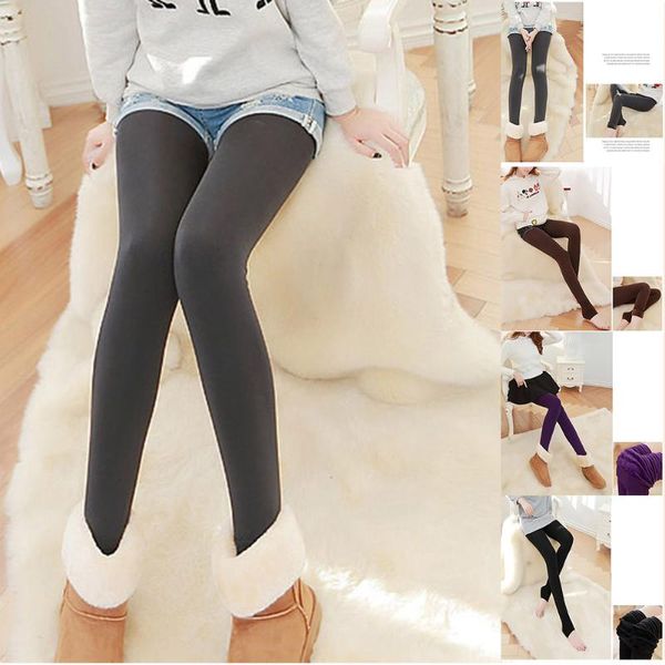 

running pants warm fleece pantyhose women soft leggings lined thick yoga kh889, Black;blue