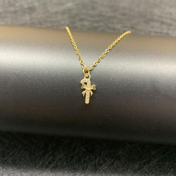 

chains cartoon christmas umbrella handle candy pendant clavicle chain fashion metal bowknot choker necklace accessories gifts, Silver