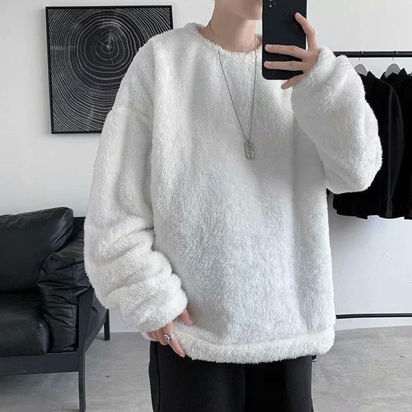 

men's hoodies & sweatshirts black gray white plush hoodie men warm fashion casual o-neck sweatshirt streetwear loose hip-hop pullover m