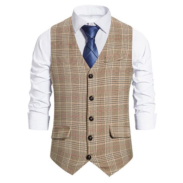 

men's vests autumn and winter casual vest retro plaid single-breasted sleeveless suit vintage groom prom dinner party, Black;white