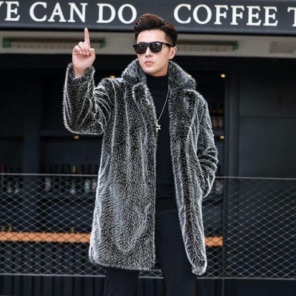 

men's vests autumn and winter leather fur coat long type youth casual trench warm imitation jacket tide, Black;white