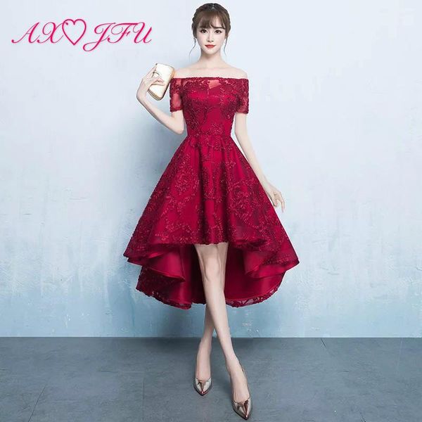 

party dresses axjfu princess wine red lace flower evening dress boat neck sleeveless high/low champagne, White;black