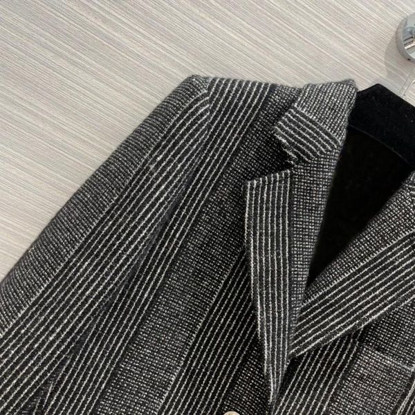 

women's wool & blends tweed jackets for women 3d cut lapel striped coats multi pocket slim lady winter 2021, Black