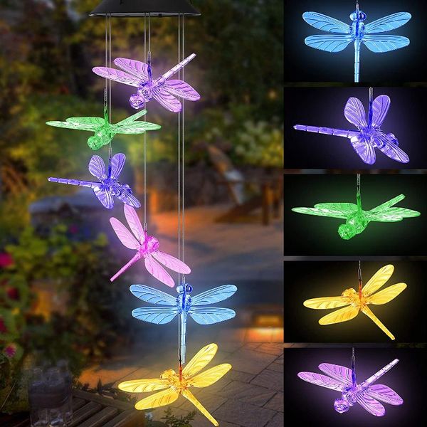 

solar lamps wind chime light color changing dragonfly bell powered mobile outdoor decorative lamp for patio yard garden hom