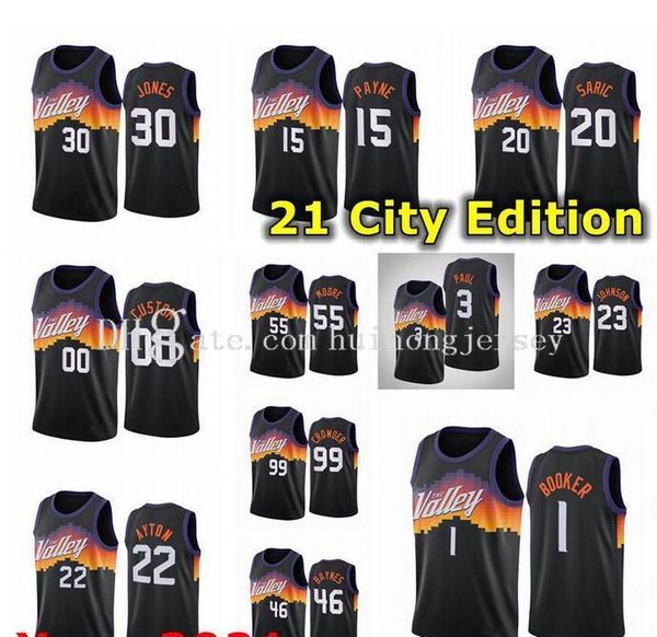 

2021 mens pressing customized basketball jersey 3 cpaul 23 johnson 99 crowder 46 baynes 1 booker 55 moore 22 ayton 30 jones 15 payne, Black;red