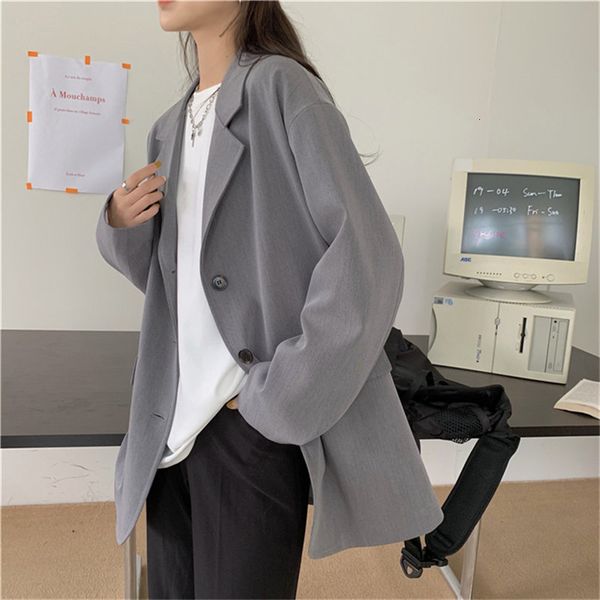 

women vintage thick stylish loose ol elegant retro 2021 new autumn casual minimalist solid notched blazer jacket coats hkxp, White;black