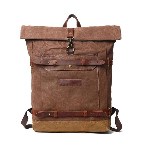

backpack oil wax canvas men's style lapbag roll backpacks anti-theft