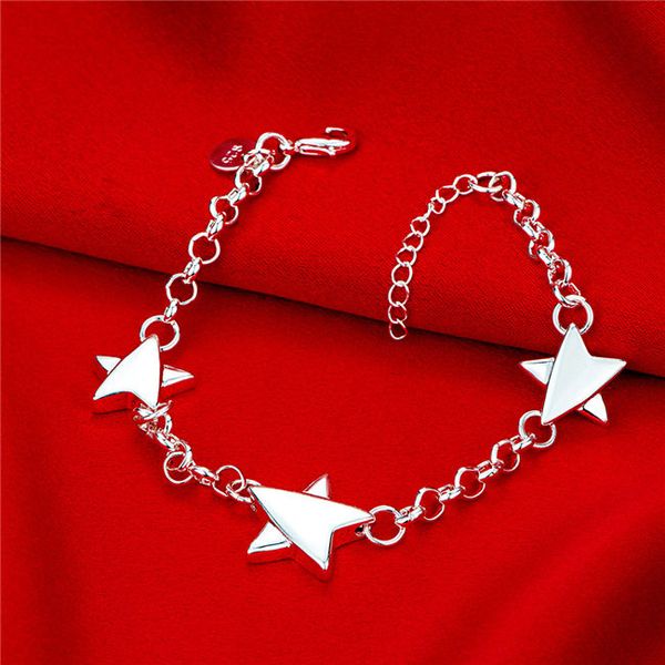 

three stars 925 silver plate bracelets size 20cm dmsb520,fashion sterling silver plated bracelet jewelry charm bracelets, Golden;silver