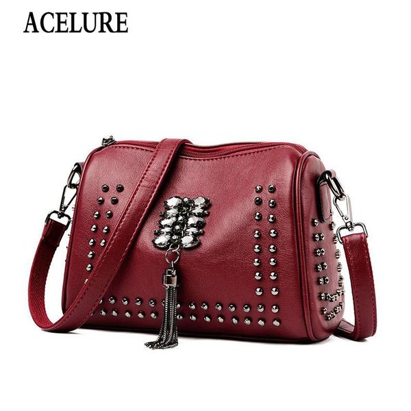 

cross body acelure soft pu leather rivet tassel decor casual fashion tote bags for women shoulder crossbody ladies large handbags