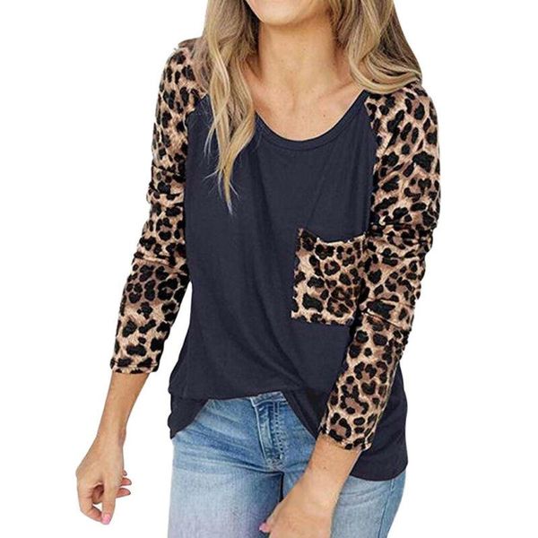 

women's t-shirt fashion loose wear leopard pattern long sleeves fall casual t shirt female autumn tunic ladies' pullovers, White