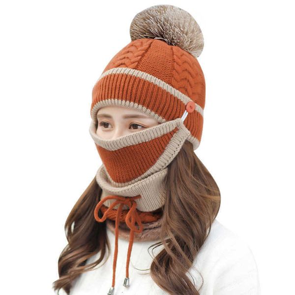 

hat women's autumn and winter korean knitted wool ball hat set versatile lovely warm women's cycling ear cap, Blue;gray