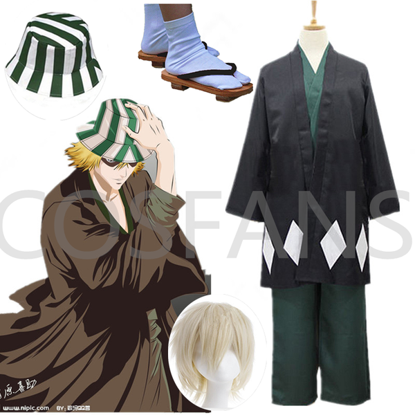 

anime costumes anime bleach cosplay urahara kisuke gotei 13 costume kimono halloween costume full outfit (cape&amp&amppants&amphat), Black