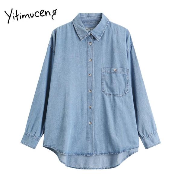 

women's jackets yitimuceng women jeans jacket 2021 long sleeve blue denim coat streetwear single breasted solid coats and, Black;brown